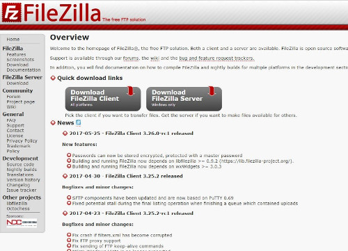 Image of FileZilla home webpage